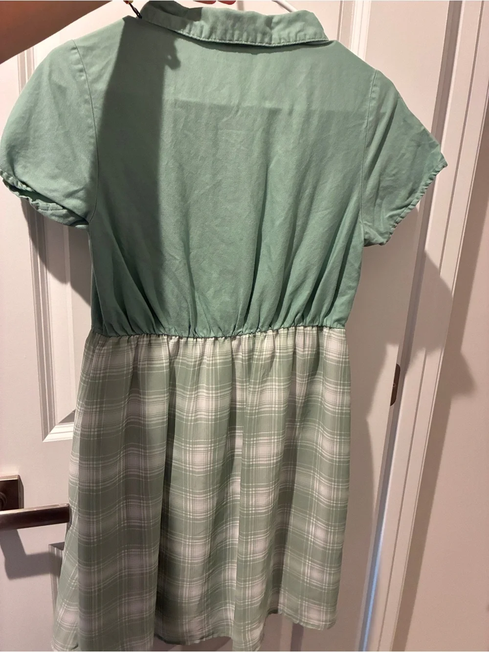 FREE‼️If Bundle Girls' Sage Green Tie-Front Plaid Dress